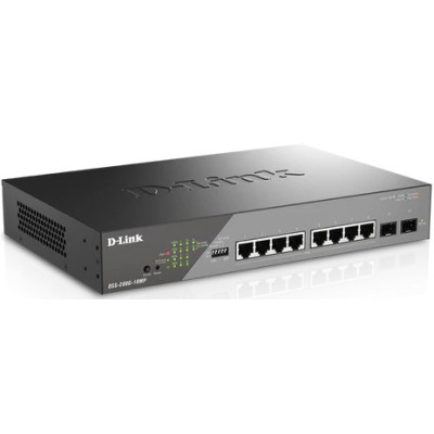 D-Link DSS-200G-10MP 10-Port Gigabit L2 Managed PoE Switch, 8 PoE Gigabit ports and 2 SFP ports, 130W PoE budget